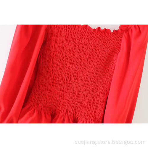 Women's Square Collar Stretch Elastic Tops Blouses